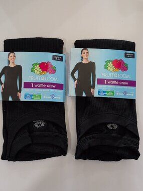 Lot Of 2 Fruit of the Loom Womens Waffle Crew Black Size X-small XS (0-2)  NEW